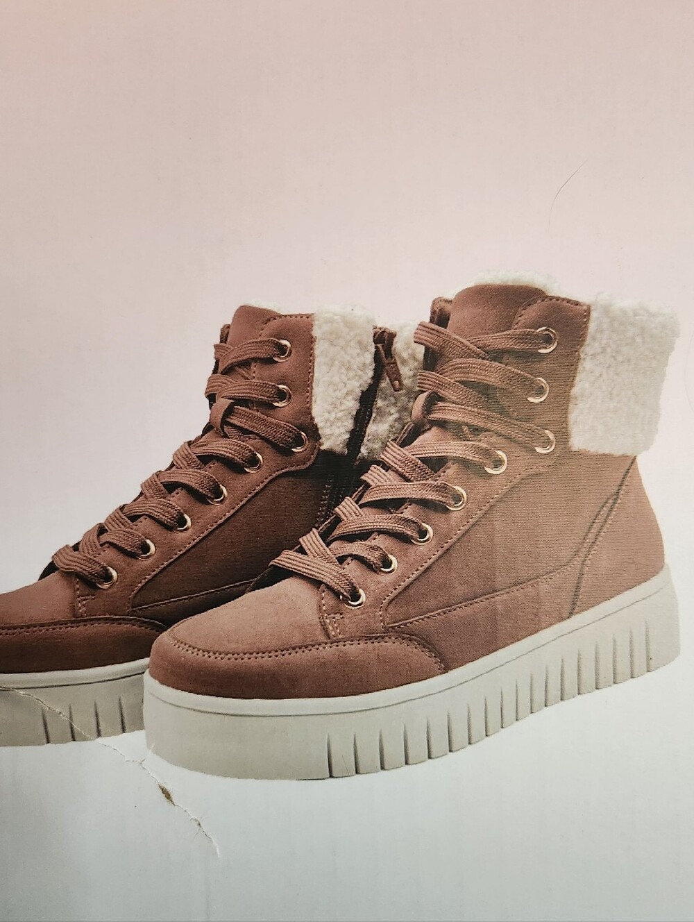 Serra Women's Lace-Up Plush Collar Sneakers Boots - Brown, Warm Lined Size 10